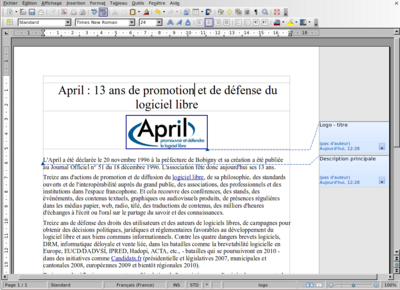 Capture d'écran de OpenOffice.org