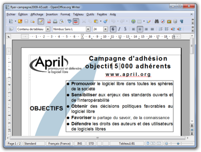 Capture d'écran de OpenOffice.org sous Windows 7