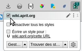 capture d’écran de la case à cocher de (dés)activation de feuille de style CSS de surcharge dans l’extension Stylus pour Firefox