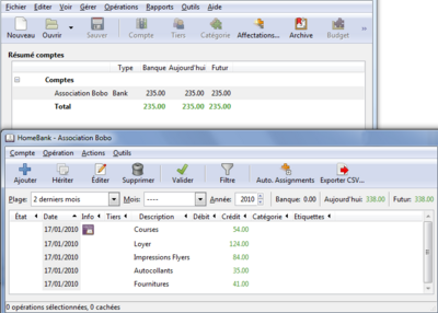Copie d'écran de HomeBank sous Windows 7