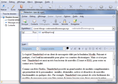 Capture d'écran de Thunderbird sous Windows 7