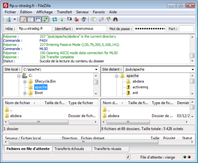 Capture d'écran de FileZilla