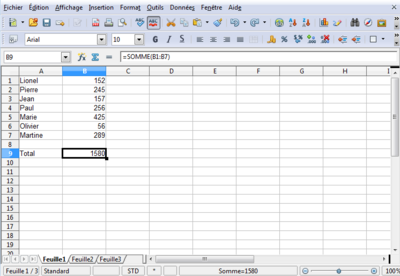 Capture d'écran de LibreOffice Calc