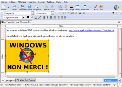 Capture d'écran de KompoZer sous Windows 7