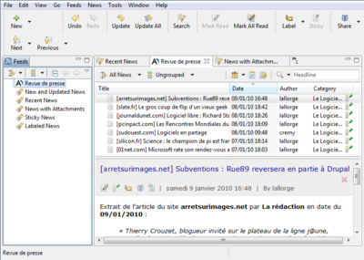 Capture d'écran de RSSOwl sous Windows 7