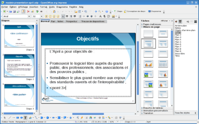 Autre capture d'écran de OpenOffice.org Impress (avec données April à jour)
