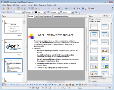 Capture d'écran de OpenOffice.org Impress